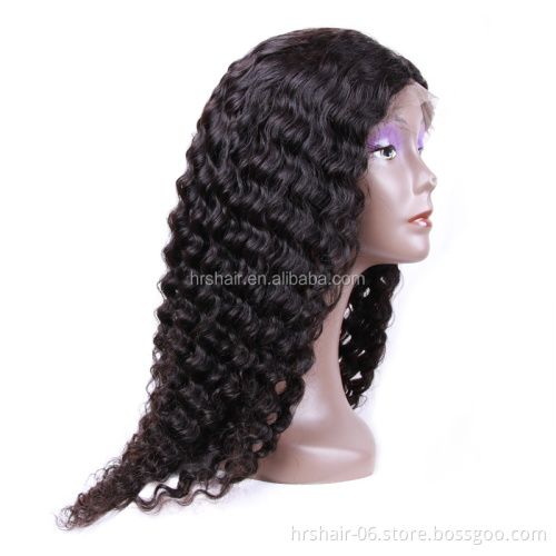 hair extension Brazilian virgin hair natural black deep wave 13x4 lace front wig